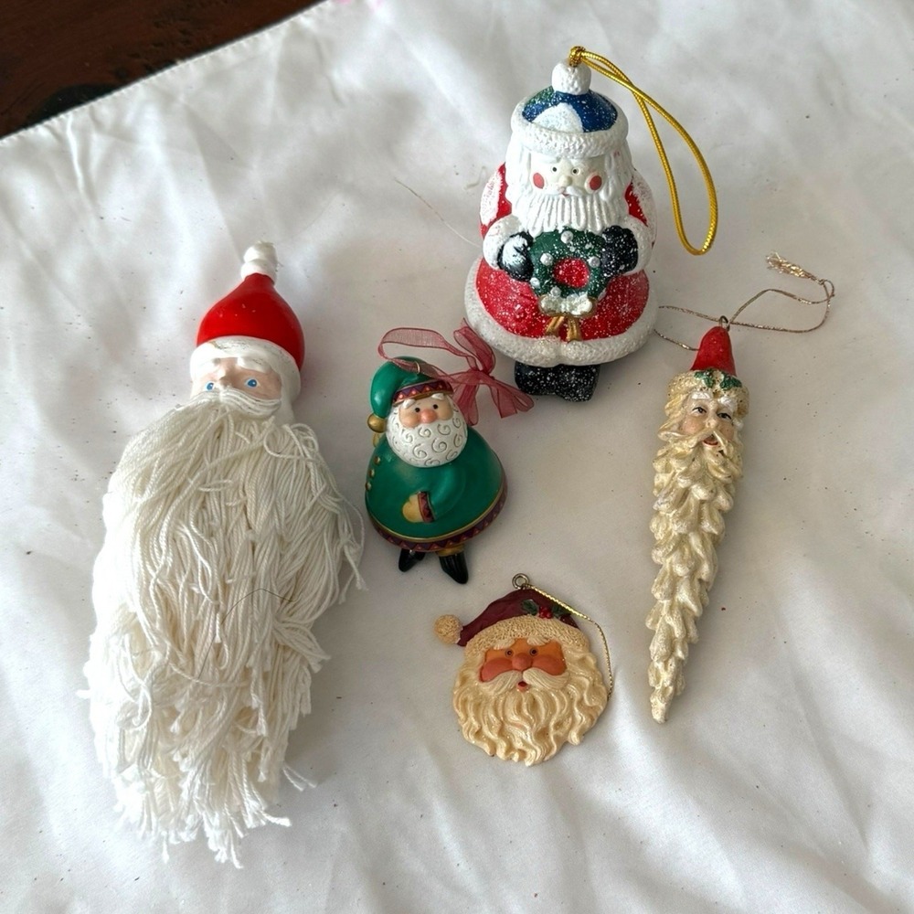 Lot Of 5 Misc‎ Santa Christmas Ornaments Icicle Shape, Dangling Legs, Faces EUC